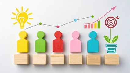 A colorful team brainstorming a light bulb idea, symbolizing diverse innovation and teamwork