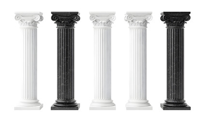 Five pillars of varying heights and widths, with one of them being black