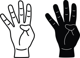 Obraz premium Four Fingers Silhouette Flat and Outline Design