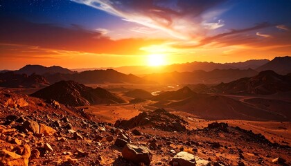 Obraz premium Epic desert sunset over mountains