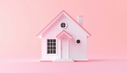 Charming Small House On A Soft Colored Background: Real Estate Abstract Rendering.
