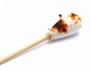 A generic, used cotton swab with abstract discolored residue, indicating collection of a sample from an infected wound.