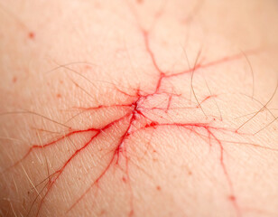 A close-up of abstract, glowing red streaks spreading from a central wound area on generic skin, emphasizing cellulitis.
