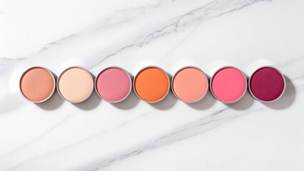 Colorful make-up palette with brushes and red lipstick on a white background