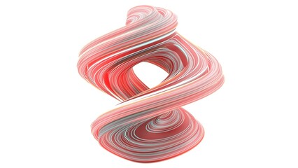 Abstract Twisted Ribbon Shape with Red and White Stripes on White Background . 3D Illustration