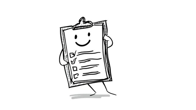 Happy Checklist On Clipboard Doodle Animation
