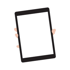 Vector illustration of hand holding a digital tablet with a blank screen