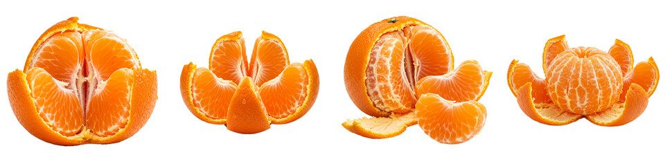  Set of images 
tangerine segments arranged in different styles ,
, isolated on transparent background
 in different compositions.
