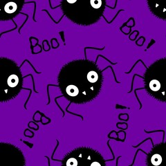 Cartoon monsters seamless Halloween spider pattern for wallpaper and fabrics and textiles and packaging and linens
