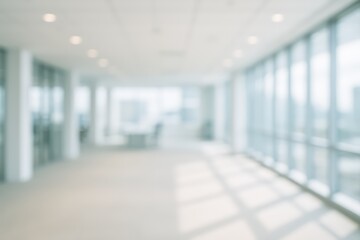 Bright Blurred Office Interior with Glass Windows