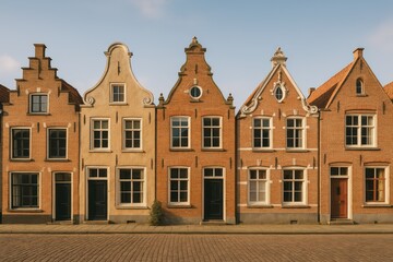 Fototapeta premium Row of Traditional Brick Houses on Quiet Street