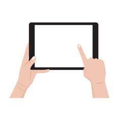 Vector illustration of hand holding a digital tablet with a blank screen