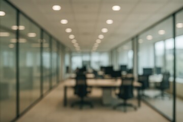 Fototapeta premium Blurred Corporate Office Space With Multiple Desks