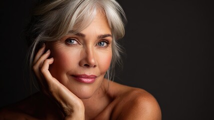 Fototapeta premium Graceful Mature Woman With Silver Hair Smiling Softly
