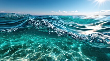 Ocean Wave Rolling Over Clear Blue Water Under Sunlight