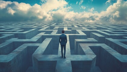 Lost In A Surreal And Intricate Maze, A Man Struggles To Find His Way Out Of The Confusing Labyrinth.