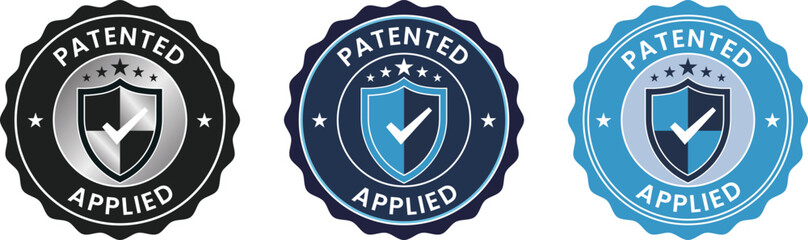 patented and intellectual property icon set,  Patent Applied logo, vector badge, stamp, and label illustrations for innovation protection, legal design, and tech branding use.
