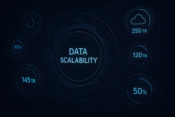 Obraz premium Data Scalability Interface With Cloud Metrics On Dark Background