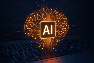 Orange AI Chip with Circuit Brain Design on Laptop Keyboard