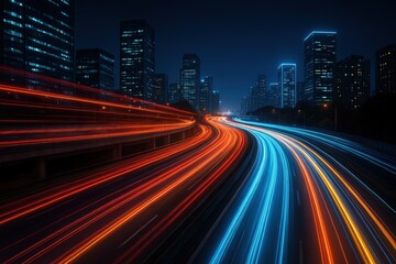 Obraz premium Colorful Light Trails on City Highway at Night