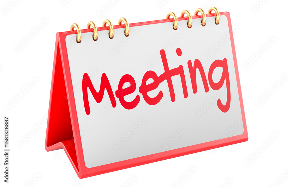 Poster meeting concept. desk calendar with text. 3d rendering isolated on transparent background
