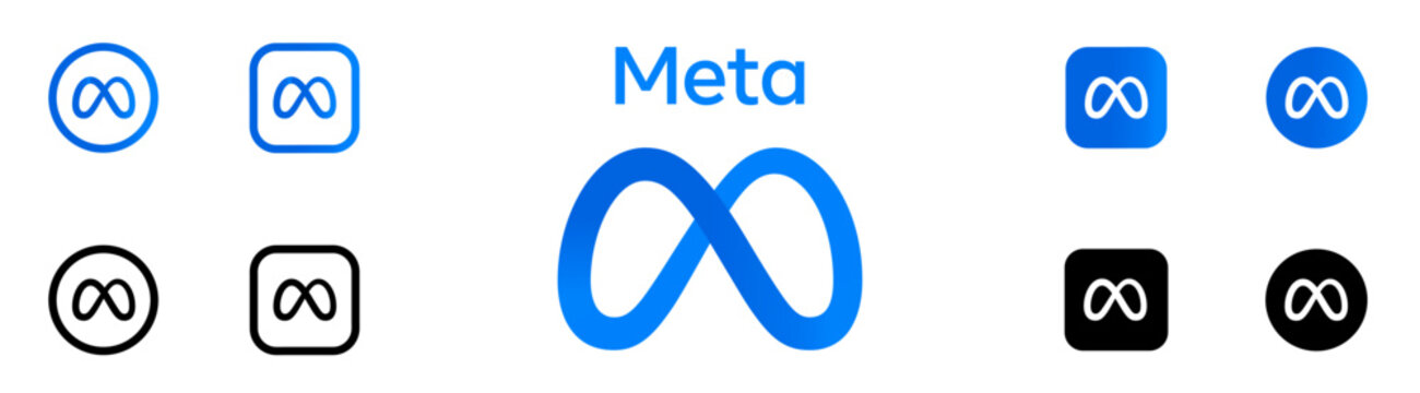 Meta logo icon vector set 2025. Square, Round, Circle, outline styles.