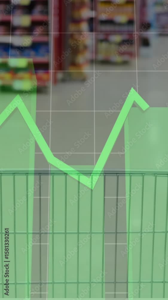 Poster animation of financial data processing over shopping cart