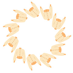 Flat design autumn illustration featuring a circular sweater frame. Hand drawn art for creative projects, banners, social media, cards