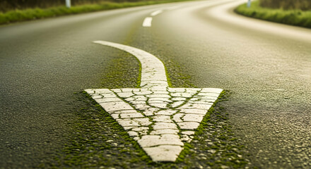 Road arrow marking indicating direction and providing guidance on asphalt surface