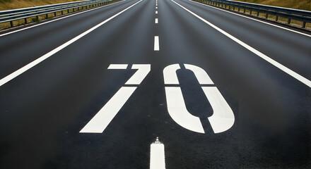 Seventy Speed Indication Painted On A Highway Asphalt Surface Perspective