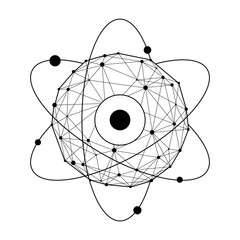 Connected web black dots, nuclear quantum energy big data network concept, business connection with global data, cloud technology and artificial intelligence