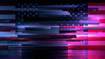 American flag with digital data glitch effect. Abstract patriotic background for Independence Day. Glitching colors of red, white, blue footage. - Powered by Adobe