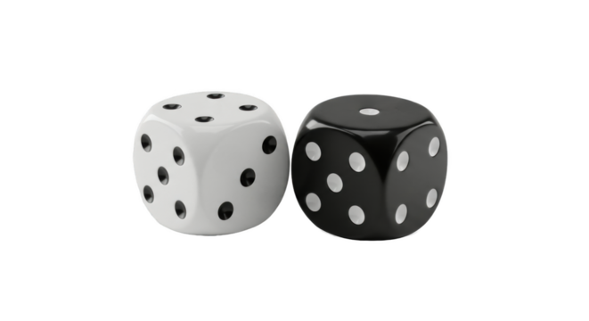 Black and White Dice Isolated on Transparent Background PNG

