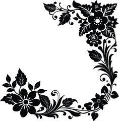 Antique Style Corner Silhouette With Botanical Flowers