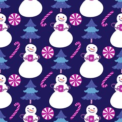 Christmas cartoon ice seamless snowman pattern for wrapping paper and fabrics