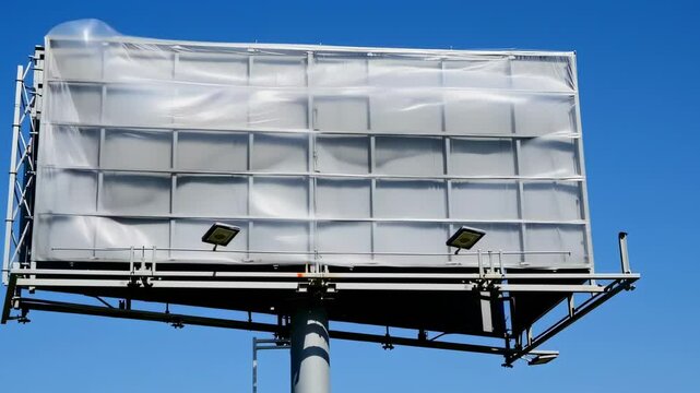 Empty Billboard Sign Against Blue Sky  Advertising Concept.
