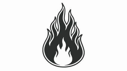 Illustration of a stylized black flame with a white outline and interior details on a white background