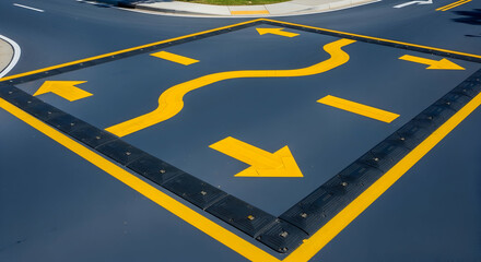 Road safety feature showcasing a turning table with prominent yellow directional arrows