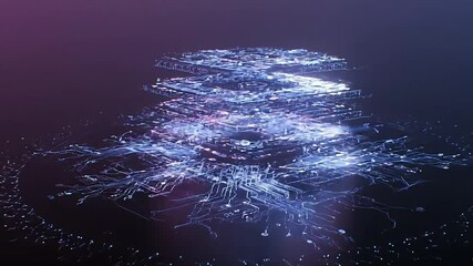 Abstract swirling blue and white light particles form a dynamic, energetic spiral on a dark background.