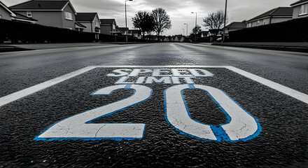 Road Safety Measures: A Close-Up View of a 20 Speed Limit Sign on a Suburban Street