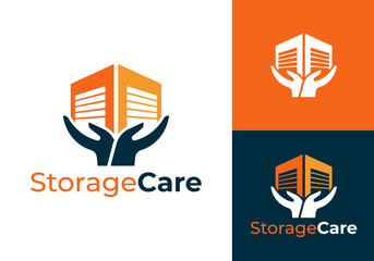 Storage Care logo. Storage or garage with Hand elements logo design