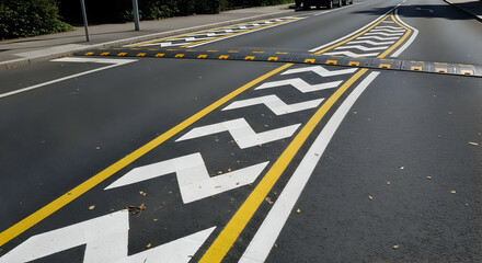 Road Safety Measures Speed Bump Installation With Chevron Markings For Traffic Calming