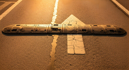 Road Safety Solution Asphalt Surface With Warning Arrow And Speed Bump Installation