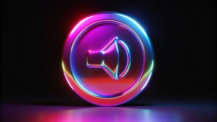 Iridescent Neon Speaker Icon for Futuristic Audio and Sound Technology