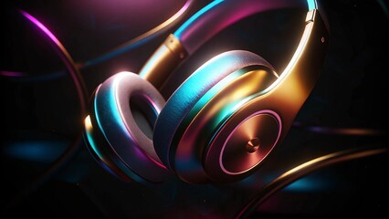 Iridescent Neon Headphones with Rings for Futuristic Audio and Music Design