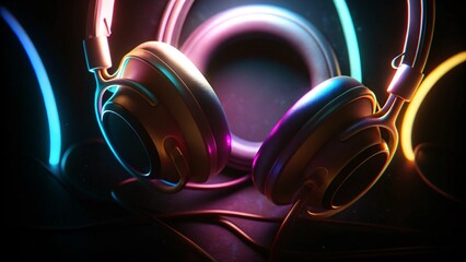 Iridescent Neon Headphones with Glow for Futuristic Audio and Music Style