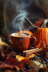 Autumnal Coffee Delight: A Cozy Cup Amidst Fall's Embrace
