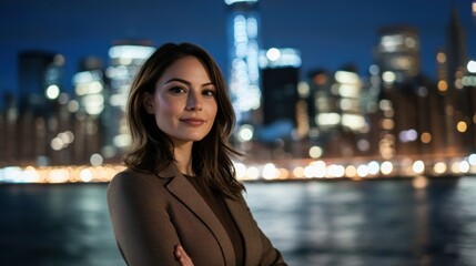 Confident Woman in New York City at Night
