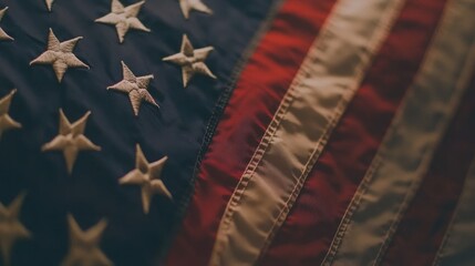 Close-up view of American flag, showcasing its texture and colors.