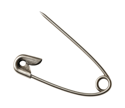 Metal Safety Pin Open, Classic Silver Fastener for Fabric, Clothing, Crafts, Sewing, DIY Projects, Isolated on Transparent and White Background